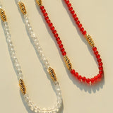 Red Agate & Clear Quartz Long Necklace with Sculptural Knot Detail - floysun