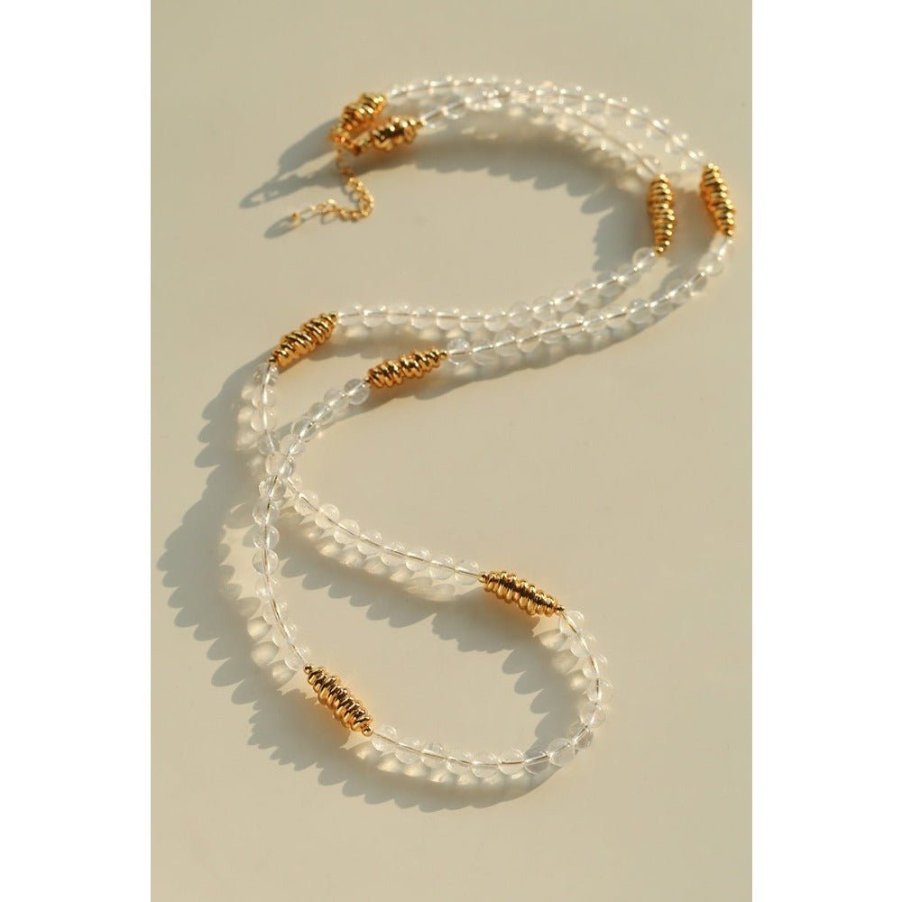Red Agate & Clear Quartz Long Necklace with Sculptural Knot Detail - floysun