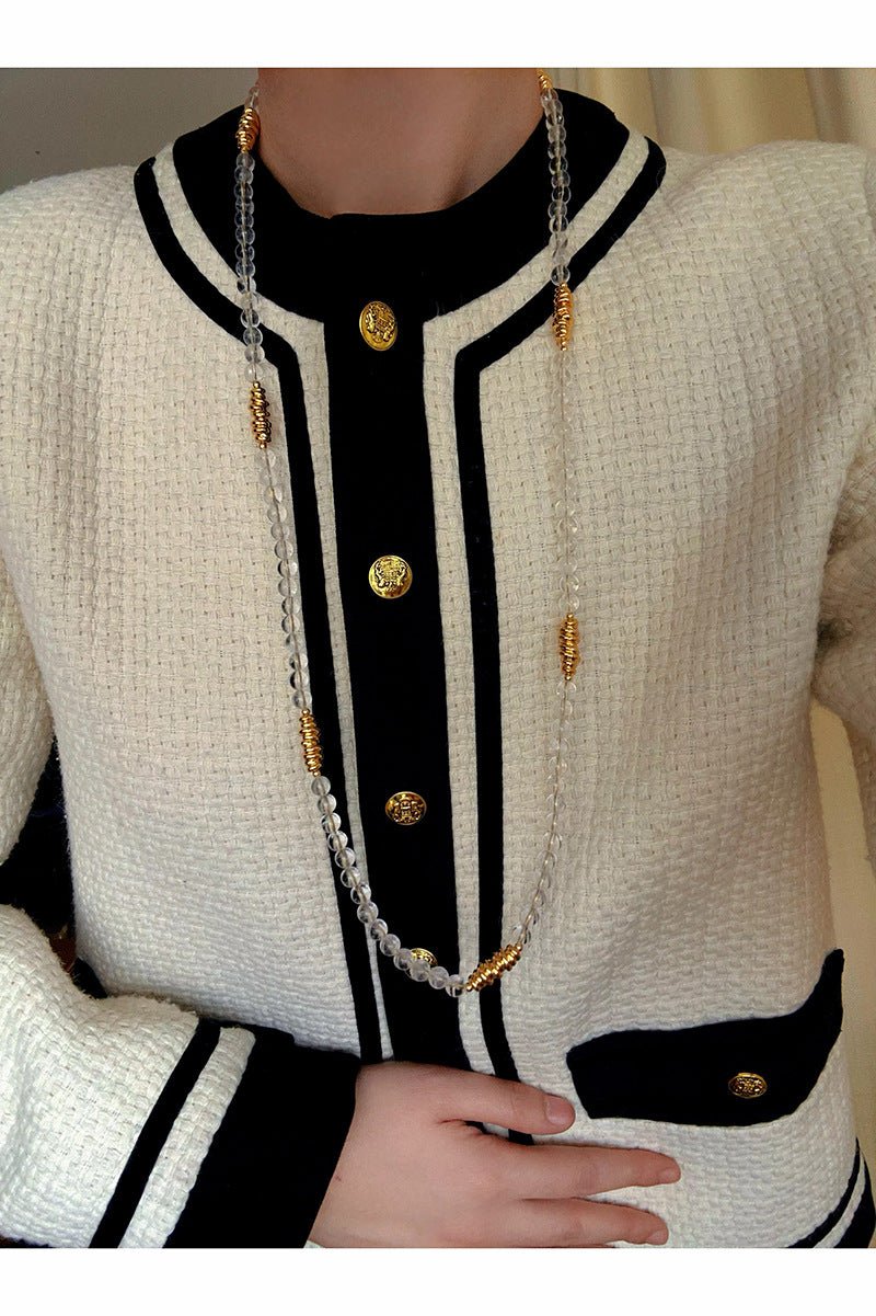 Red Agate & Clear Quartz Long Necklace with Sculptural Knot Detail - floysun