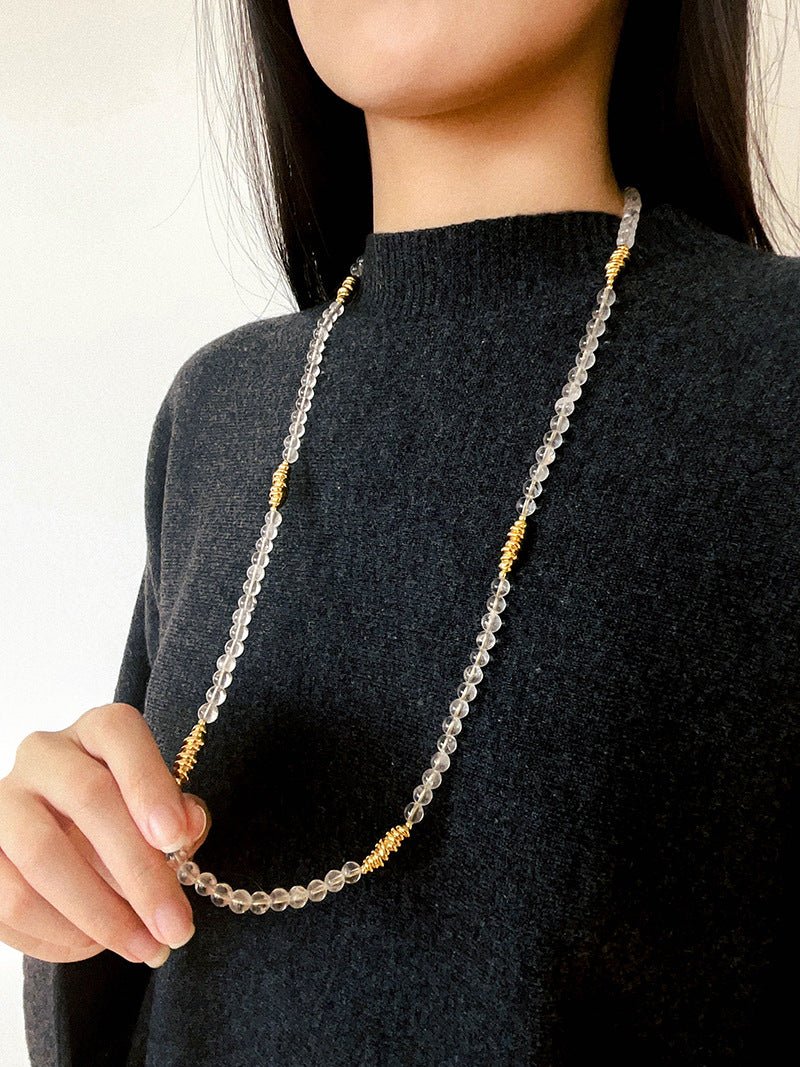 Red Agate & Clear Quartz Long Necklace with Sculptural Knot Detail - floysun