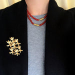 Red Agate & Clear Quartz Long Necklace with Sculptural Knot Detail - floysun