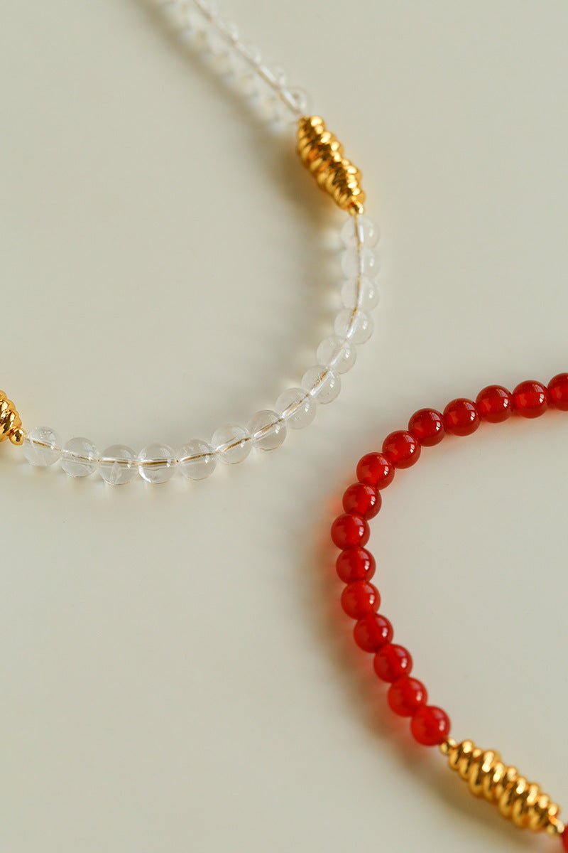 Red Agate & Clear Quartz Long Necklace with Sculptural Knot Detail - floysun
