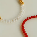 Red Agate & Clear Quartz Long Necklace with Sculptural Knot Detail - floysun