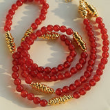 Red Agate & Clear Quartz Long Necklace with Sculptural Knot Detail - floysun