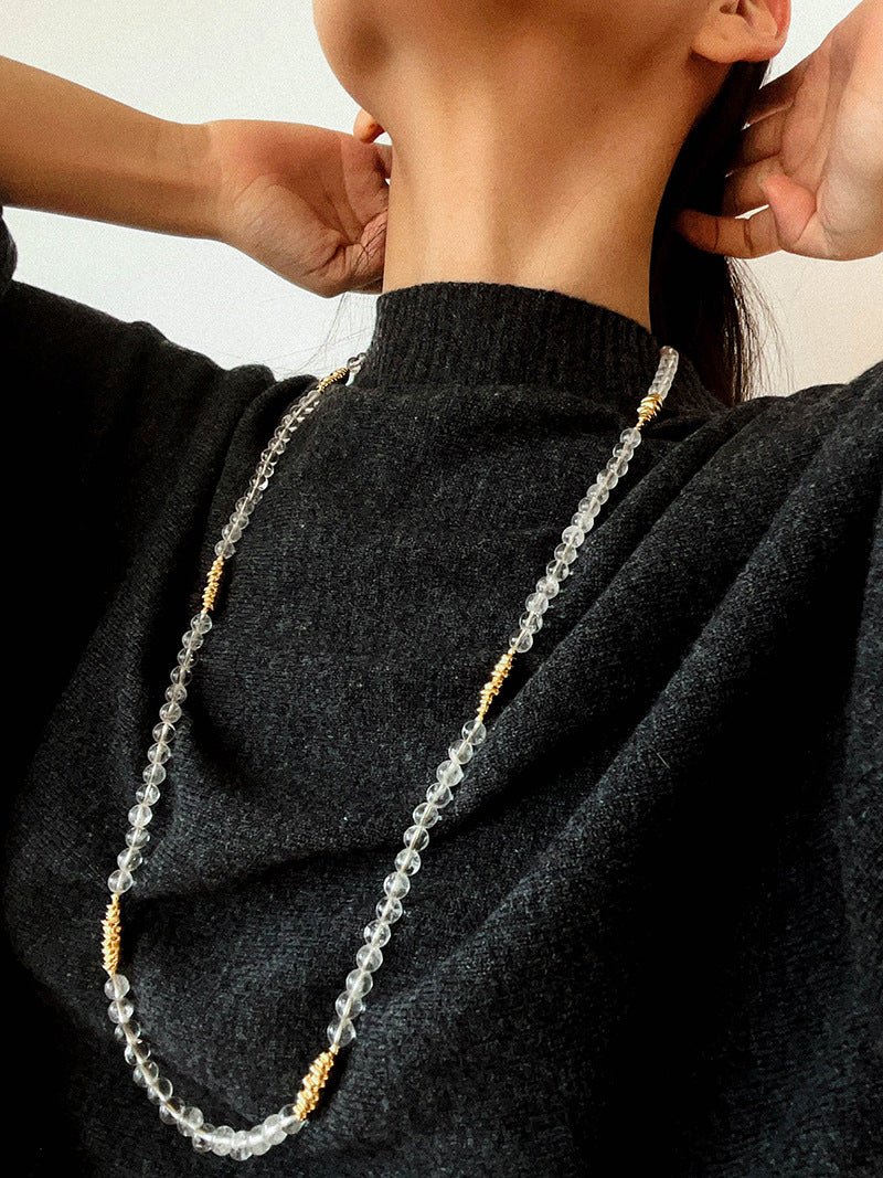 Red Agate & Clear Quartz Long Necklace with Sculptural Knot Detail - floysun