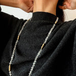 Red Agate & Clear Quartz Long Necklace with Sculptural Knot Detail - floysun