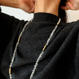 Red Agate & Clear Quartz Long Necklace with Sculptural Knot Detail - floysun