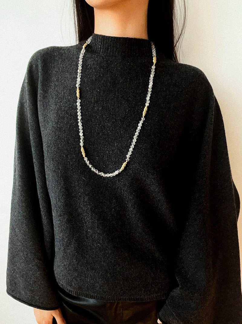 Red Agate & Clear Quartz Long Necklace with Sculptural Knot Detail - floysun