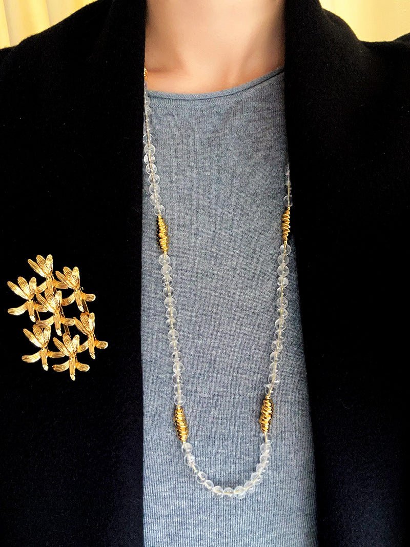 Red Agate & Clear Quartz Long Necklace with Sculptural Knot Detail - floysun