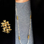 Red Agate & Clear Quartz Long Necklace with Sculptural Knot Detail - floysun