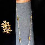 Red Agate & Clear Quartz Long Necklace with Sculptural Knot Detail - floysun