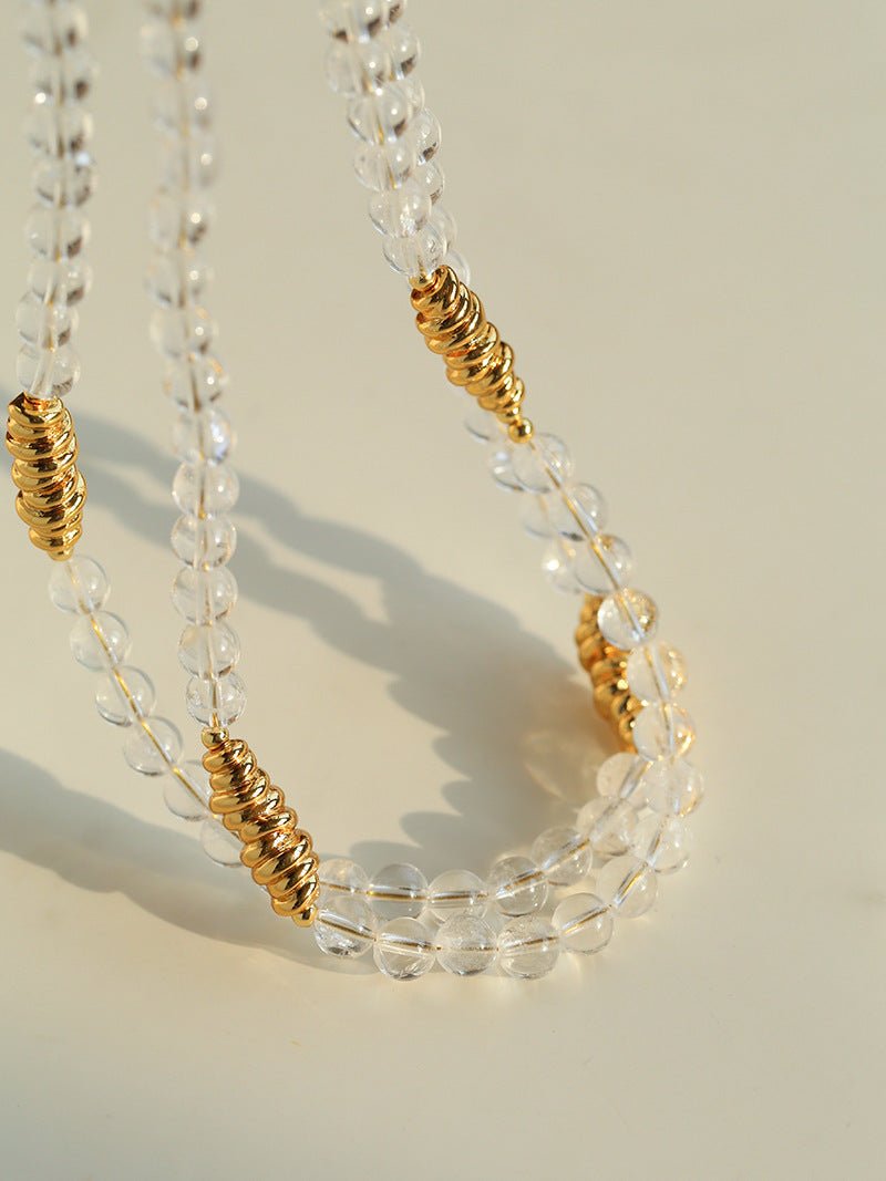 Red Agate & Clear Quartz Long Necklace with Sculptural Knot Detail - floysun