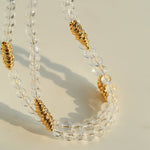 Red Agate & Clear Quartz Long Necklace with Sculptural Knot Detail - floysun