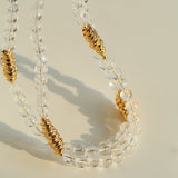 Red Agate & Clear Quartz Long Necklace with Sculptural Knot Detail - floysun