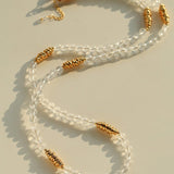 Red Agate & Clear Quartz Long Necklace with Sculptural Knot Detail - floysun