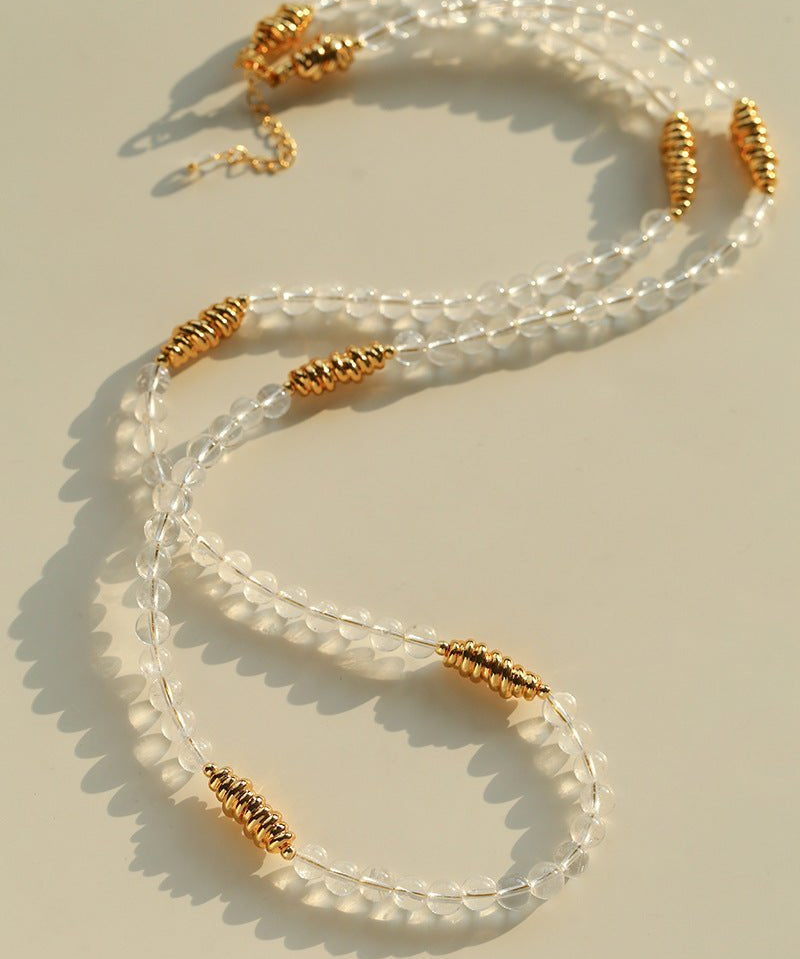 Red Agate & Clear Quartz Long Necklace with Sculptural Knot Detail - floysun