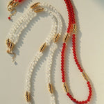 Red Agate & Clear Quartz Long Necklace with Sculptural Knot Detail - floysun