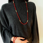 Red Agate & Clear Quartz Long Necklace with Sculptural Knot Detail - floysun