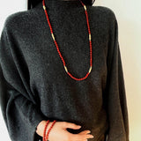 Red Agate & Clear Quartz Long Necklace with Sculptural Knot Detail - floysun