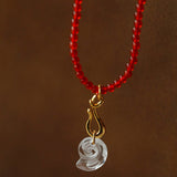 Red Agate Crystal Seashell Necklace - floysun