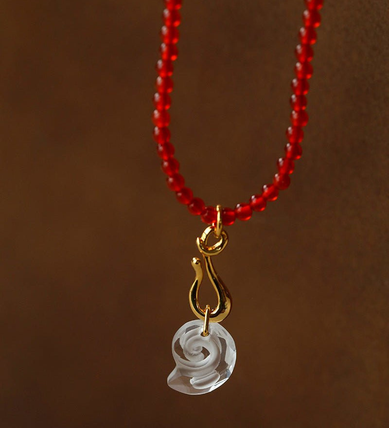Red Agate Crystal Seashell Necklace - floysun