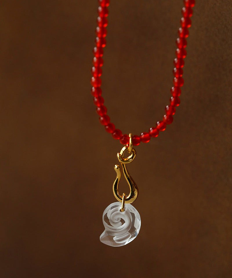 Red Agate Crystal Seashell Necklace - floysun