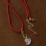 Red Agate Crystal Seashell Necklace - floysun