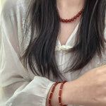 Red Agate & Gold Bead Stretch Bracelet - floysun