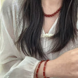 Red Agate & Gold Bead Stretch Bracelet - floysun