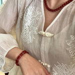 Red Agate & Gold Bead Stretch Bracelet - floysun