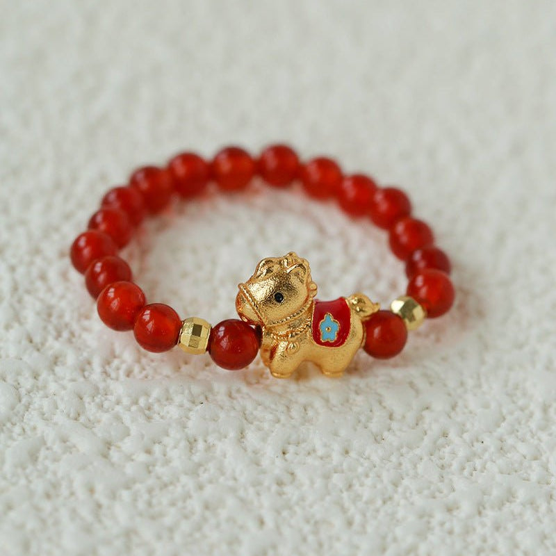 Red Agate Lucky Horse Ring – Year of the Horse Charm - floysun