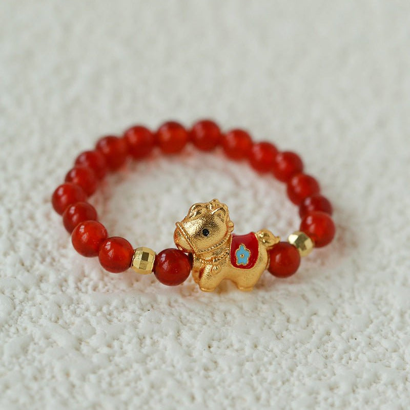 Red Agate Lucky Horse Ring – Year of the Horse Charm - floysun