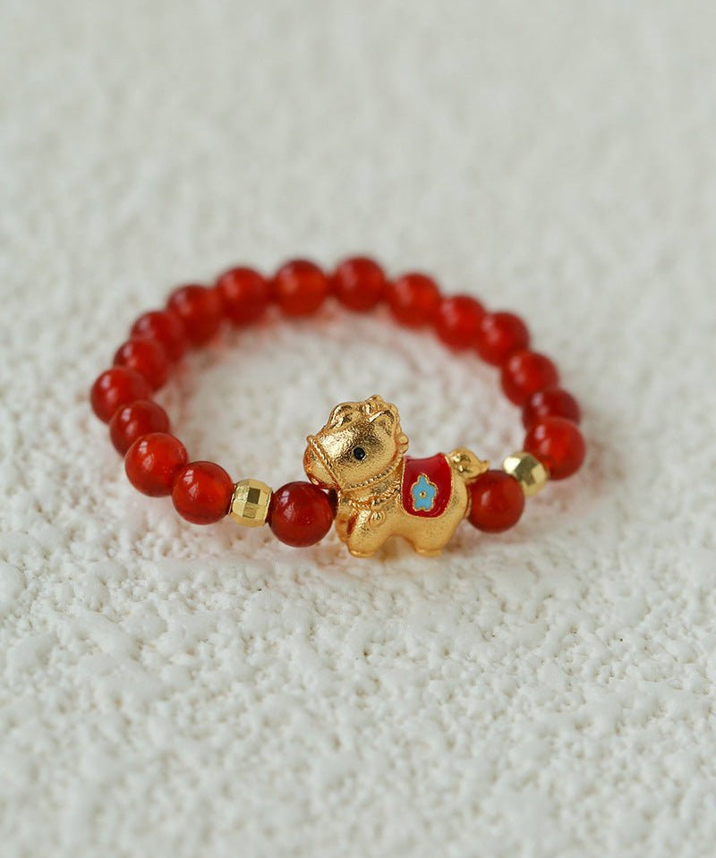 Red Agate Lucky Horse Ring – Year of the Horse Charm - floysun