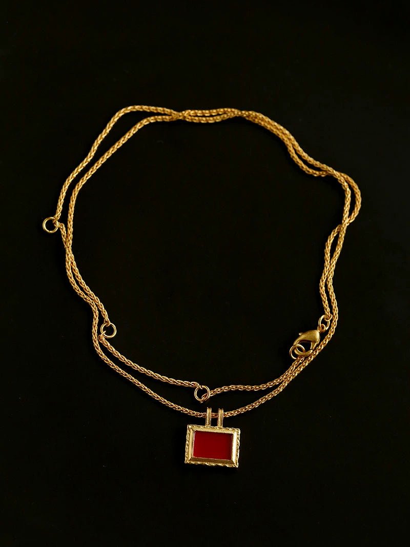 Red Agate Pendant Twisted Rope Chain Necklace - floysun