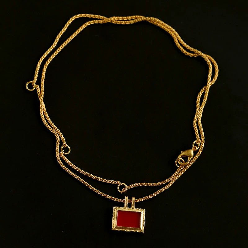 Red Agate Pendant Twisted Rope Chain Necklace - floysun