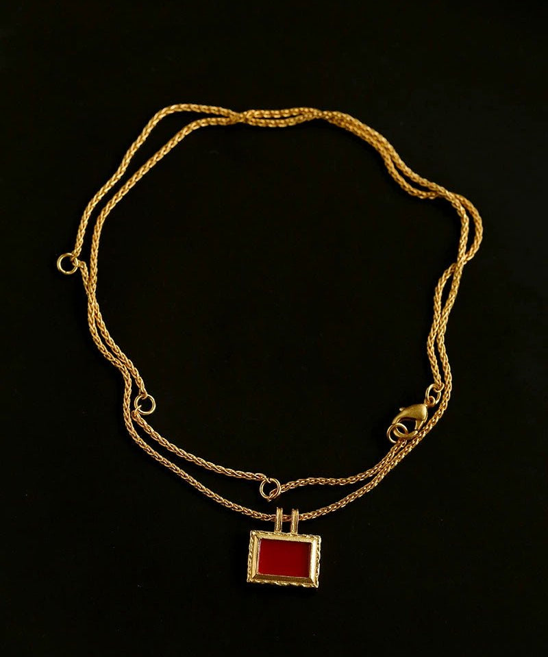 Red Agate Pendant Twisted Rope Chain Necklace - floysun