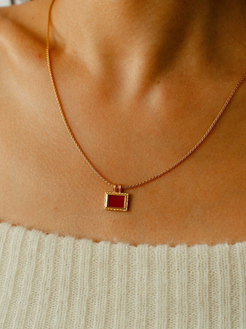 Red Agate Pendant Twisted Rope Chain Necklace - floysun