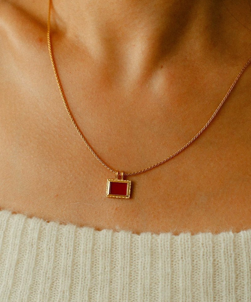 Red Agate Pendant Twisted Rope Chain Necklace - floysun