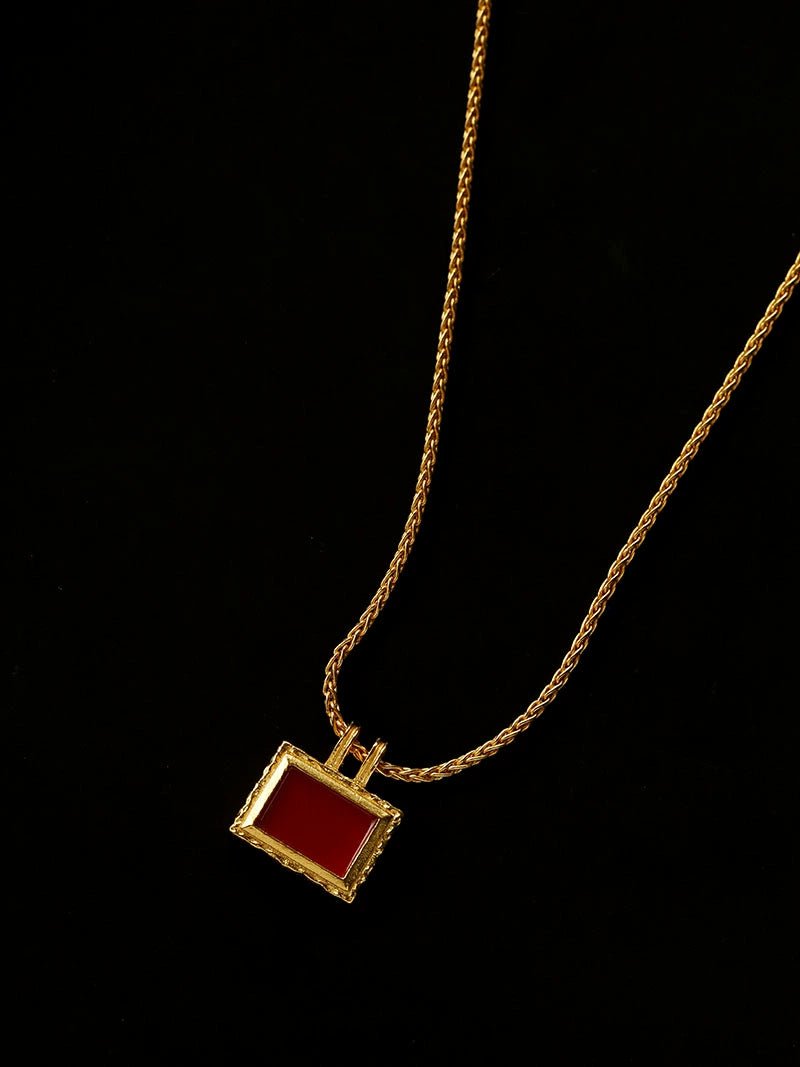 Red Agate Pendant Twisted Rope Chain Necklace - floysun