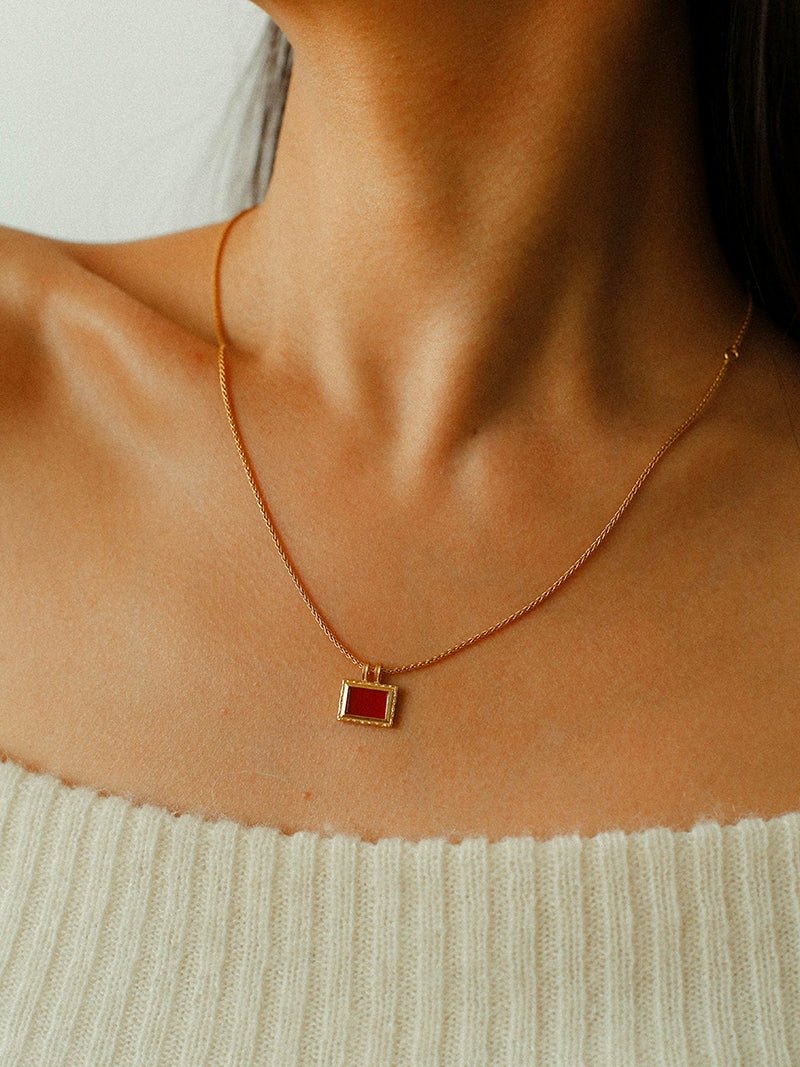 Red Agate Pendant Twisted Rope Chain Necklace - floysun