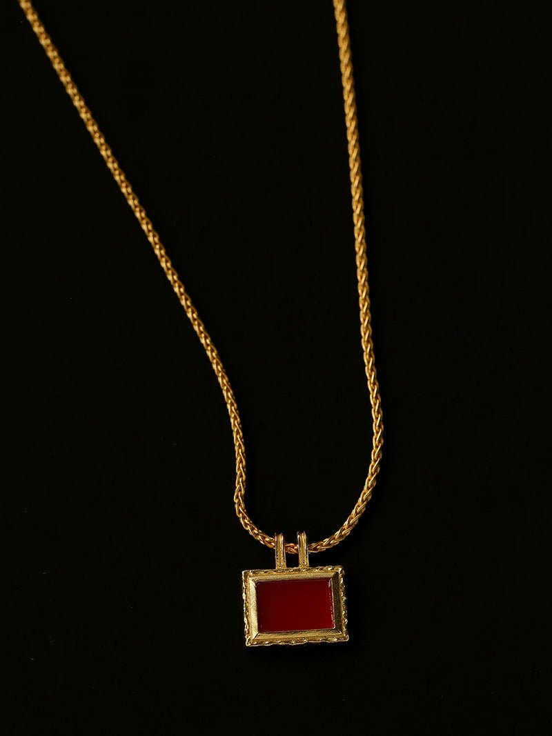 Red Agate Pendant Twisted Rope Chain Necklace - floysun