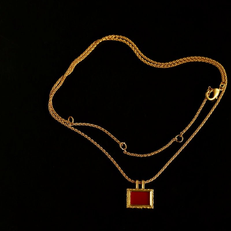 Red Agate Pendant Twisted Rope Chain Necklace - floysun