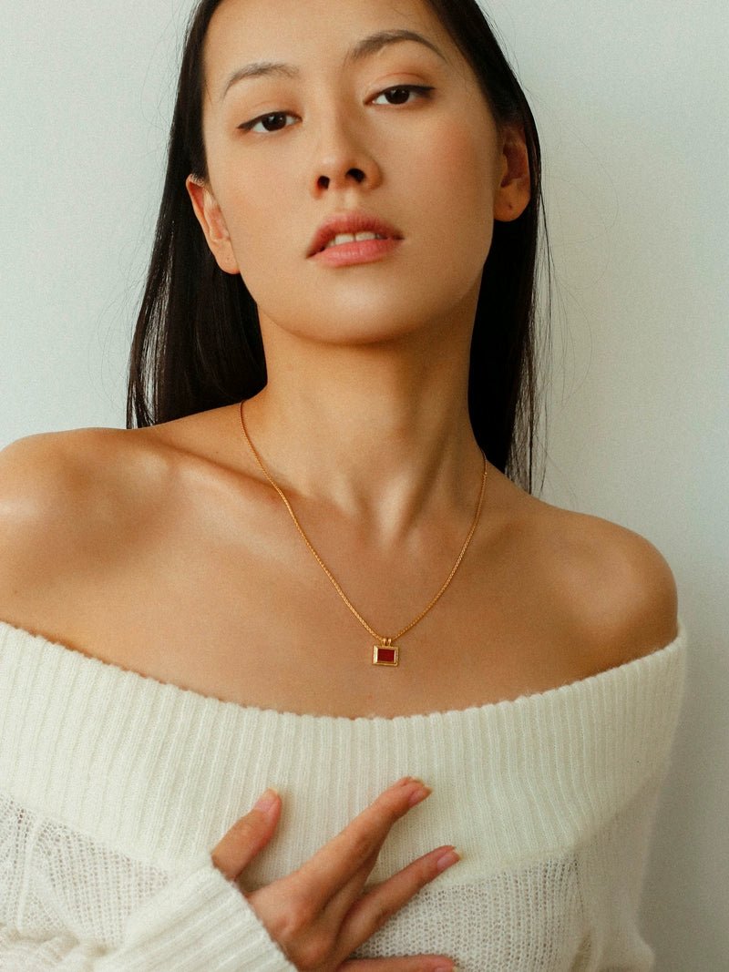 Red Agate Pendant Twisted Rope Chain Necklace - floysun