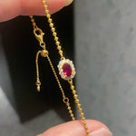 Red Corundum High Carbon Diamond Inlaid Adjustable Beaded Chain Bracelet - floysun