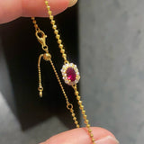 Red Corundum High Carbon Diamond Inlaid Adjustable Beaded Chain Bracelet - floysun