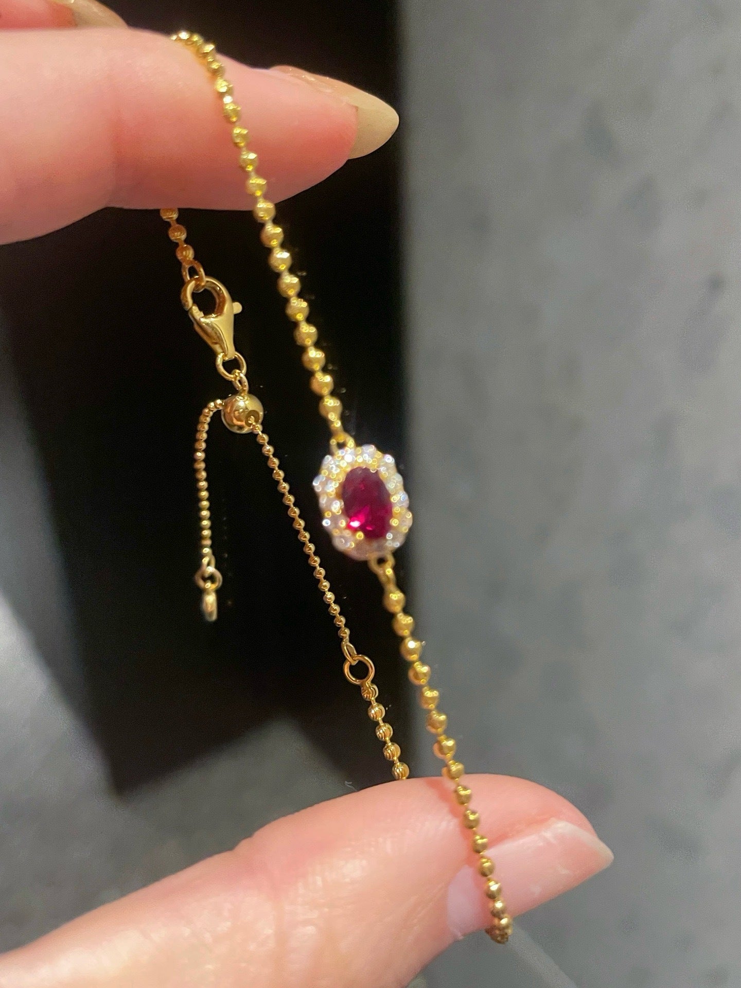 Red Corundum High Carbon Diamond Inlaid Adjustable Beaded Chain Bracelet - floysun