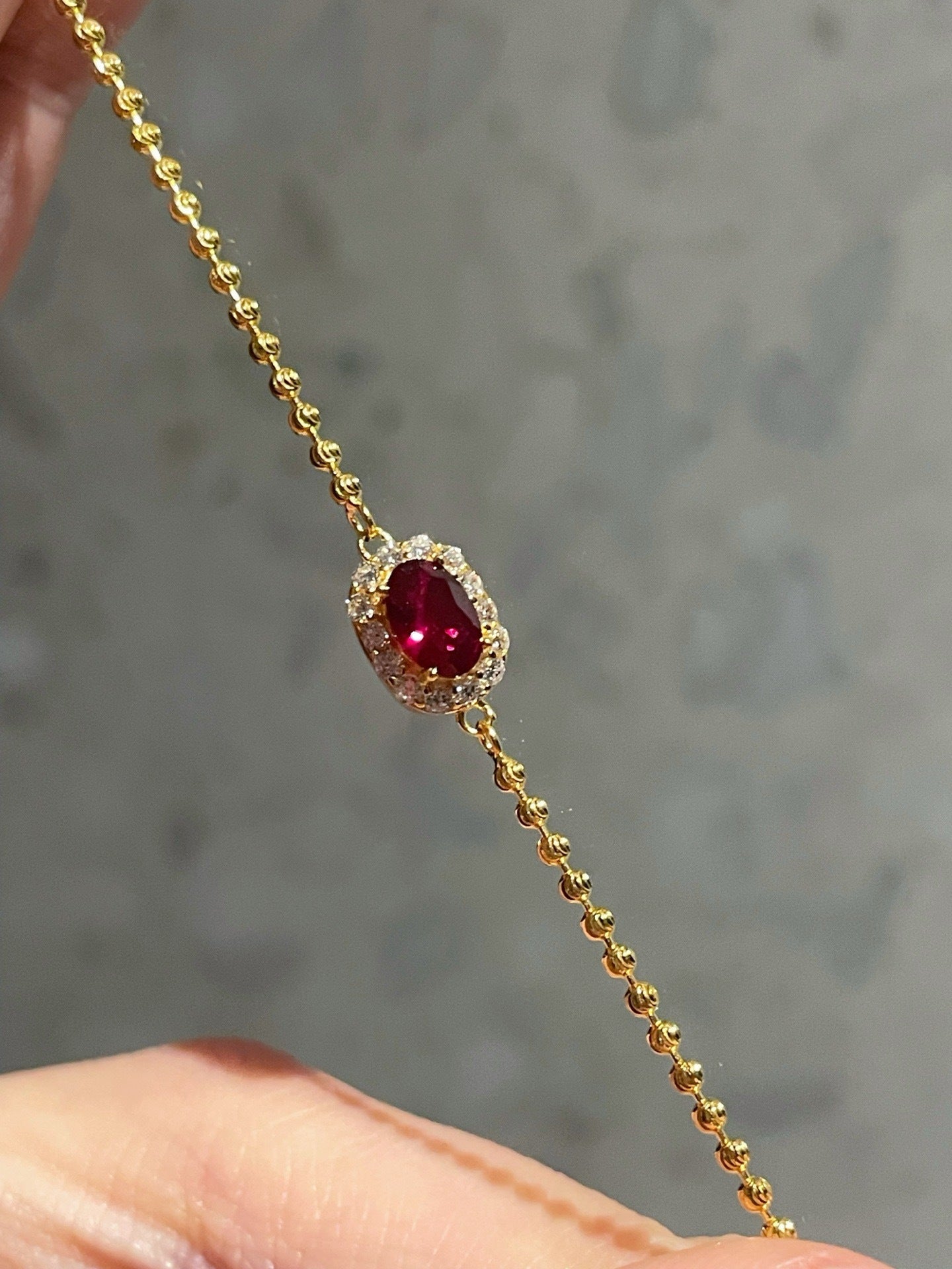 Red Corundum High Carbon Diamond Inlaid Adjustable Beaded Chain Bracelet - floysun