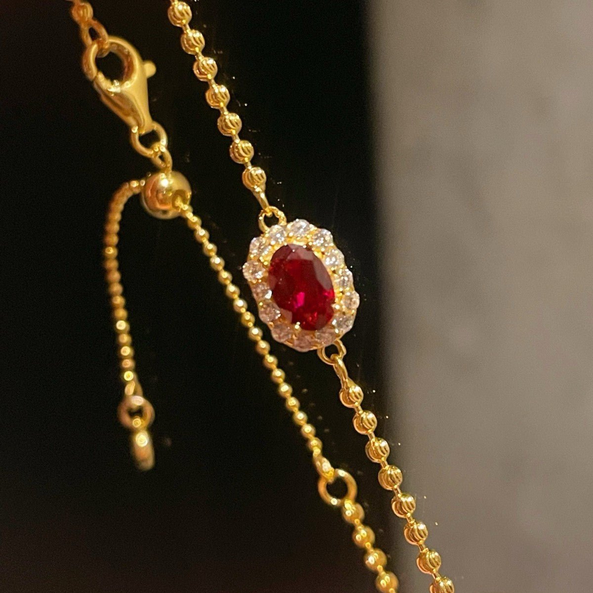 Red Corundum High Carbon Diamond Inlaid Adjustable Beaded Chain Bracelet - floysun