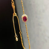 Red Corundum High Carbon Diamond Inlaid Adjustable Beaded Chain Bracelet - floysun