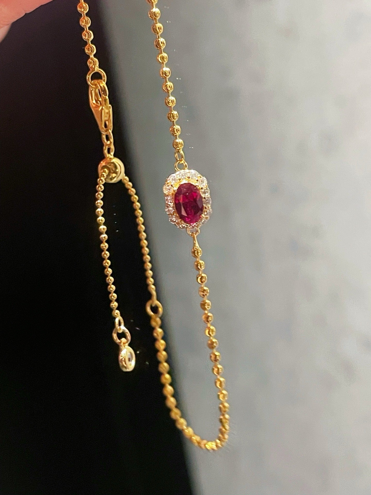 Red Corundum High Carbon Diamond Inlaid Adjustable Beaded Chain Bracelet - floysun